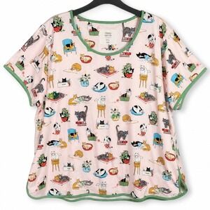 Sleep Sense Sleep Tee Womens 3X Pink Cozy Cat Print Short Sleeve Pajama Top